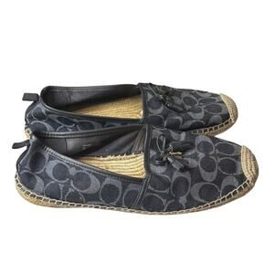 Coach Women's Blue Carson Espadrille Shoes Size 10 Monogram Denim Preppy Luxe